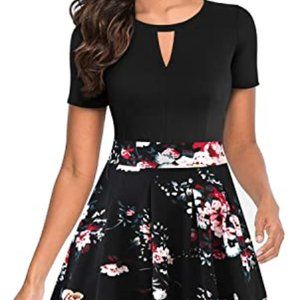 YATHON A-line Swing Dress, size Large, black/floral